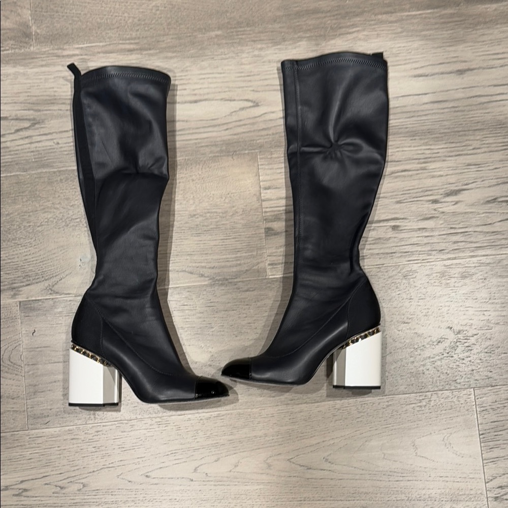 Elegant Black and White Knee-High Boots